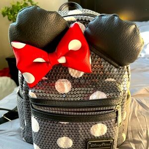 Black and white polka dots with red bow Loungefly backpack